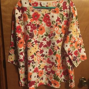 100% LINEN EUC HOT COTTON FLORAL TOP SZ 2X